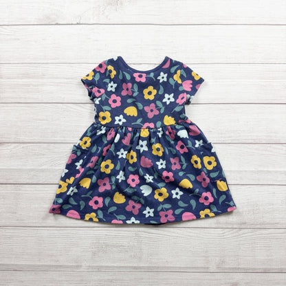 Garanimals Toddler Girls Short Sleeve Navy Floral Dress Cotton Blend 2T