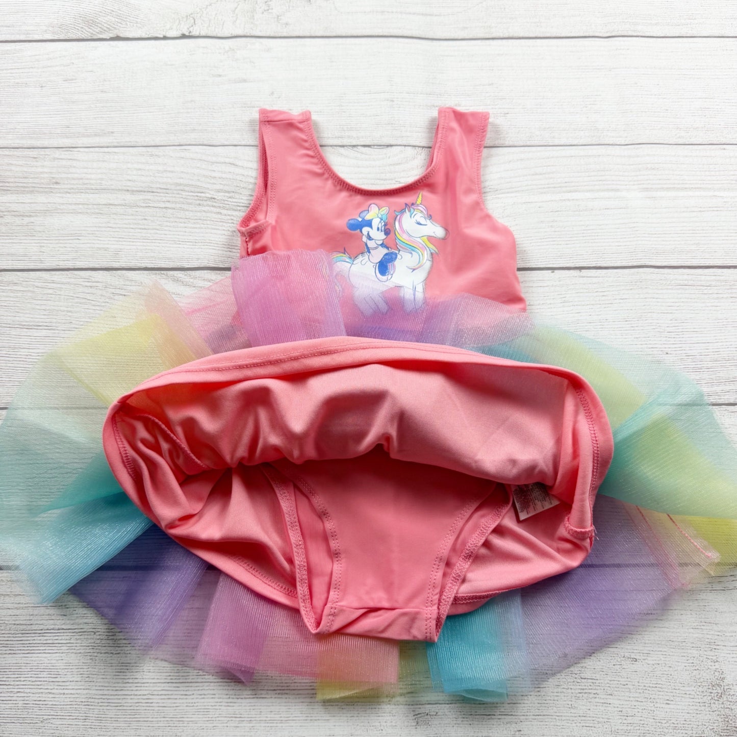 Disney Minnie Mouse Unicorn Toddler Tulle Tutu Dress Pink Rainbow 2T