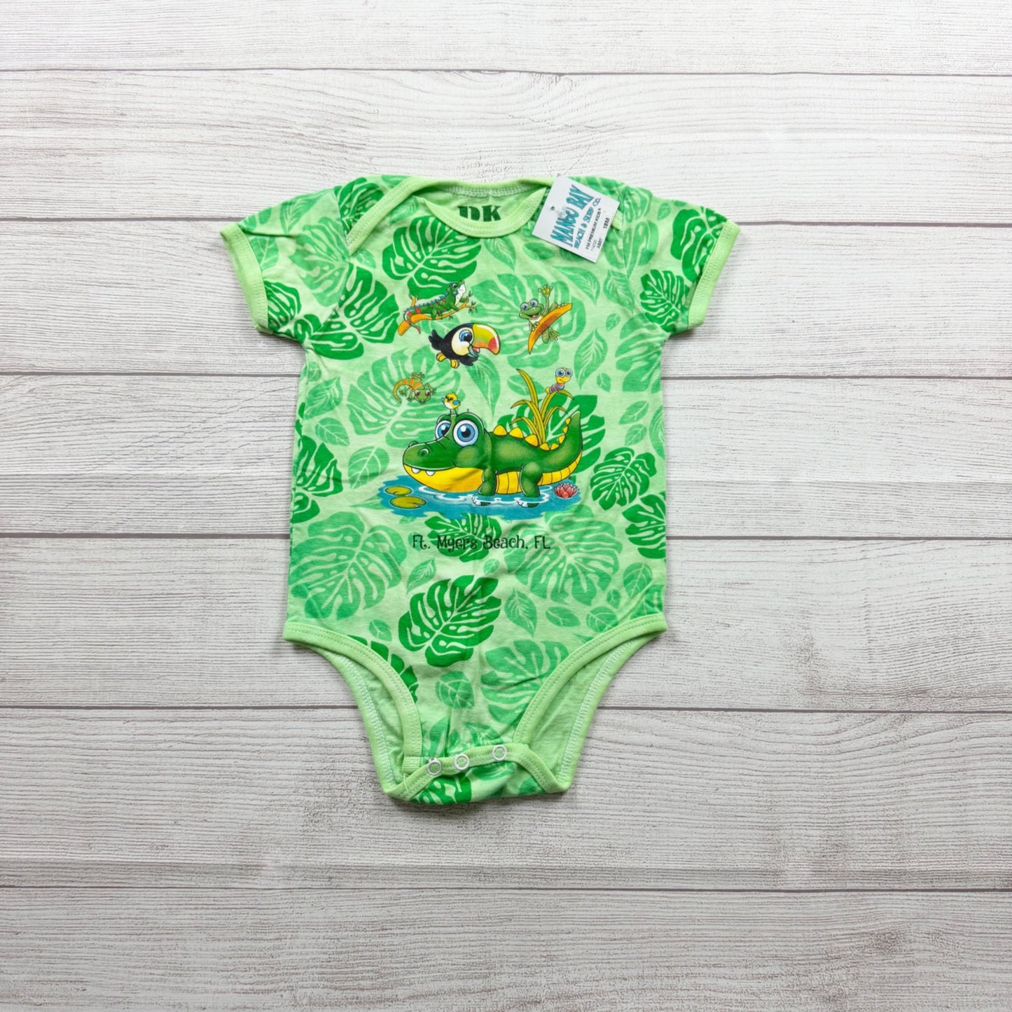 DK Kids Mango Bay Baby Bodysuit Tropical Leaf Print Alligator NWT 12-18 Months