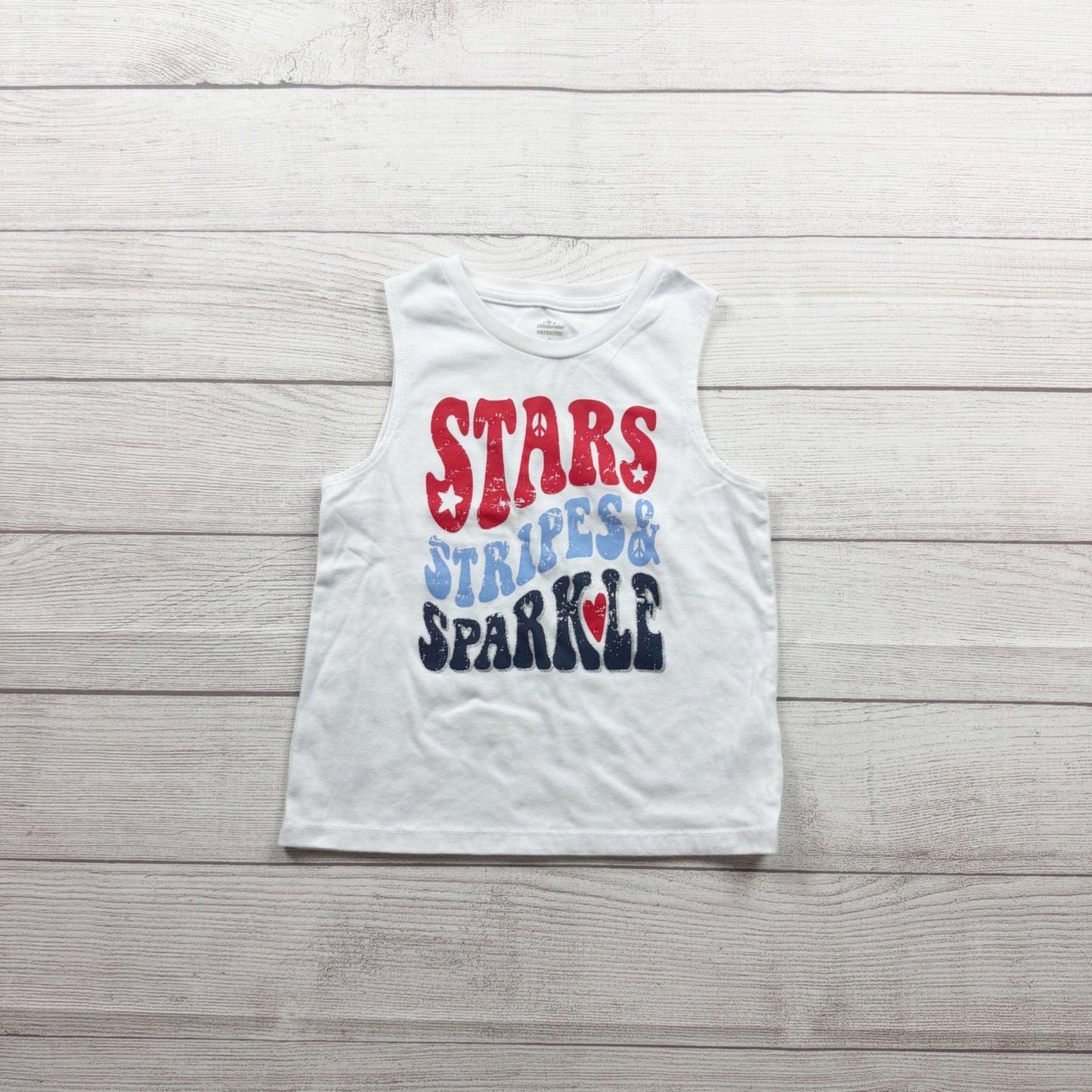 Celebrate Patriotic Stars Stripes Sparkle Kids Tank Top USA S 6-6X