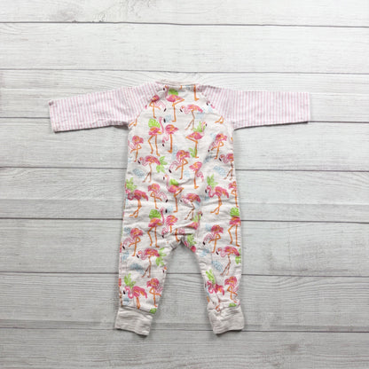 Mud Pie Baby Girl Romper Flamingo Wrap One Piece 6-9 Months