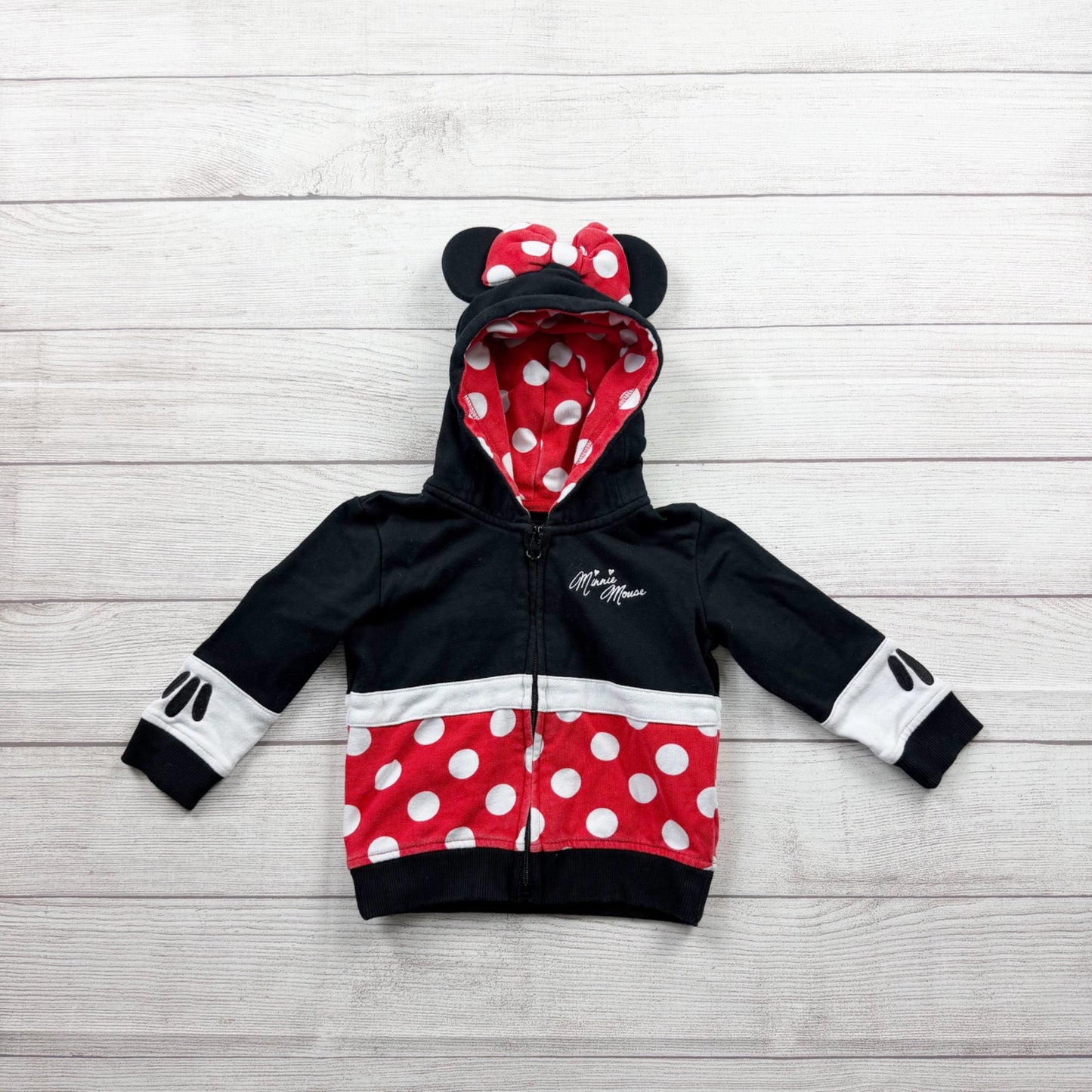 Disney Minnie Mouse Toddler Hoodie Jacket Polka Dots Ears Bow 18-24 Months