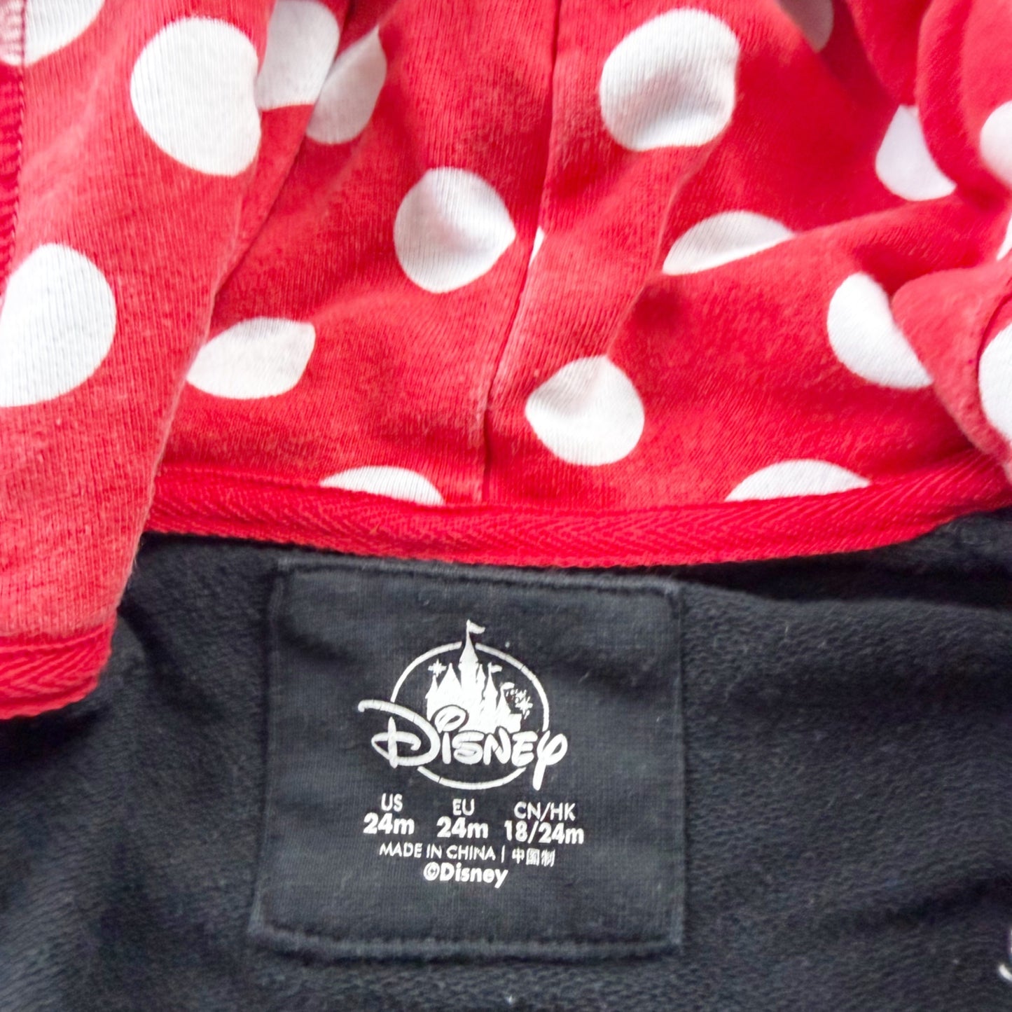 Disney Minnie Mouse Toddler Hoodie Jacket Polka Dots Ears Bow 18-24 Months