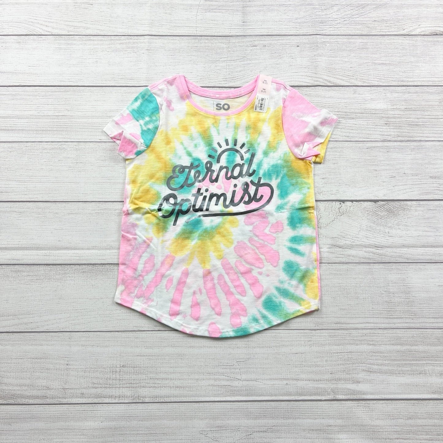 SO Kids T-Shirt Tie Dye “Eternal Optimist” Graphic Short Sleeve Top NWT 7