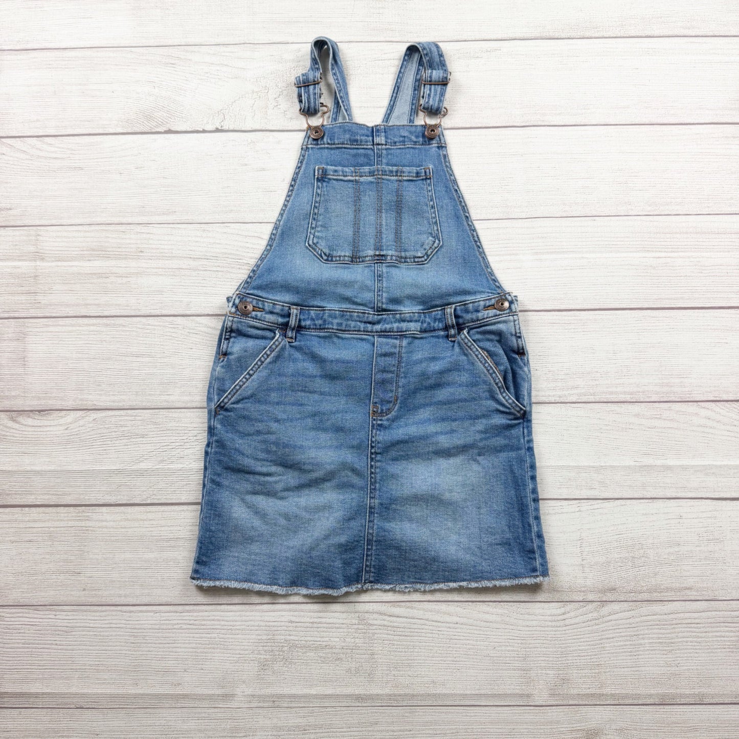 OshKosh BGosh Girls Denim Overall Dress Skirtalls Adjustable Straps Pockets 10