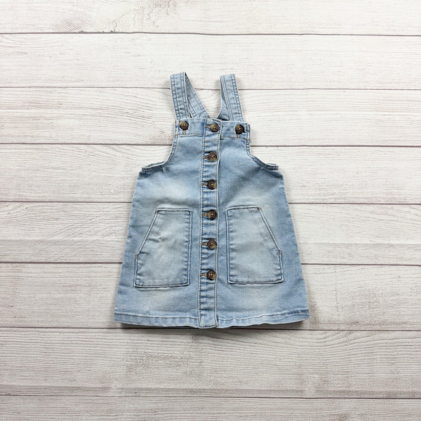 Wonder Nation Denim Overall Dress Light Jumper Pinafore Button Front Pocket 2T