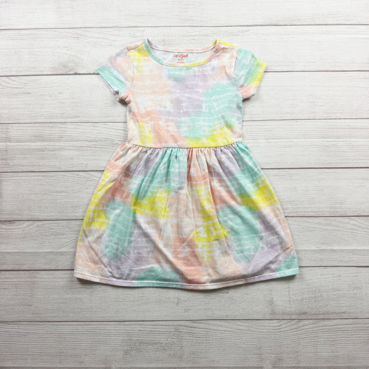 Cat & Jack Short Sleeve Tie Dye Pastel Girls Dress XS 4-5
