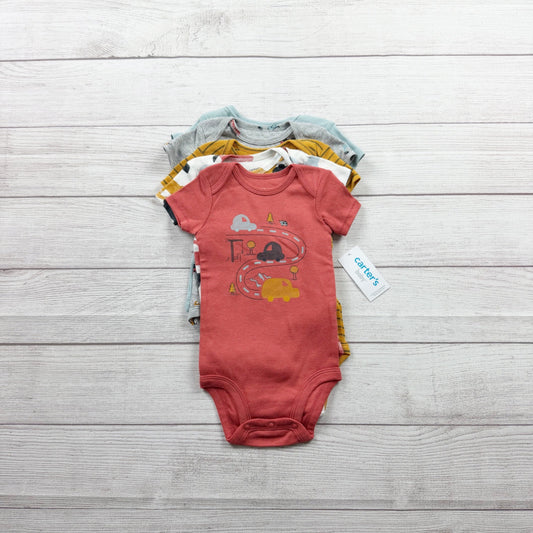 Carter’s Baby 5 Pack Short Sleeve Bodysuits Cars Stripes Prints NWT 3-6 Months