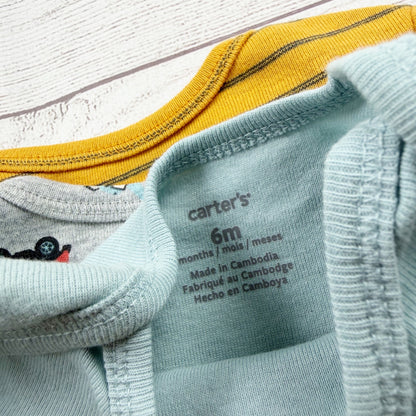 Carter’s Baby 5 Pack Short Sleeve Bodysuits Cars Stripes Prints NWT 3-6 Months