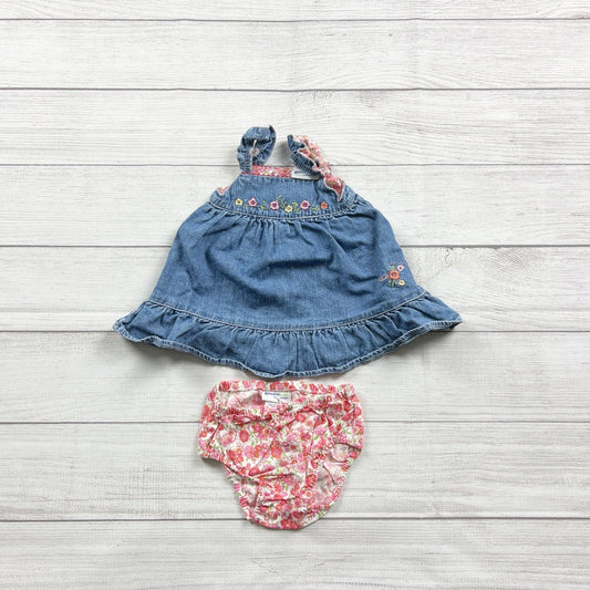 Oshkosh Genuine Kids Baby Girl Denim Dress Floral Bloomers Set 0-3 Months