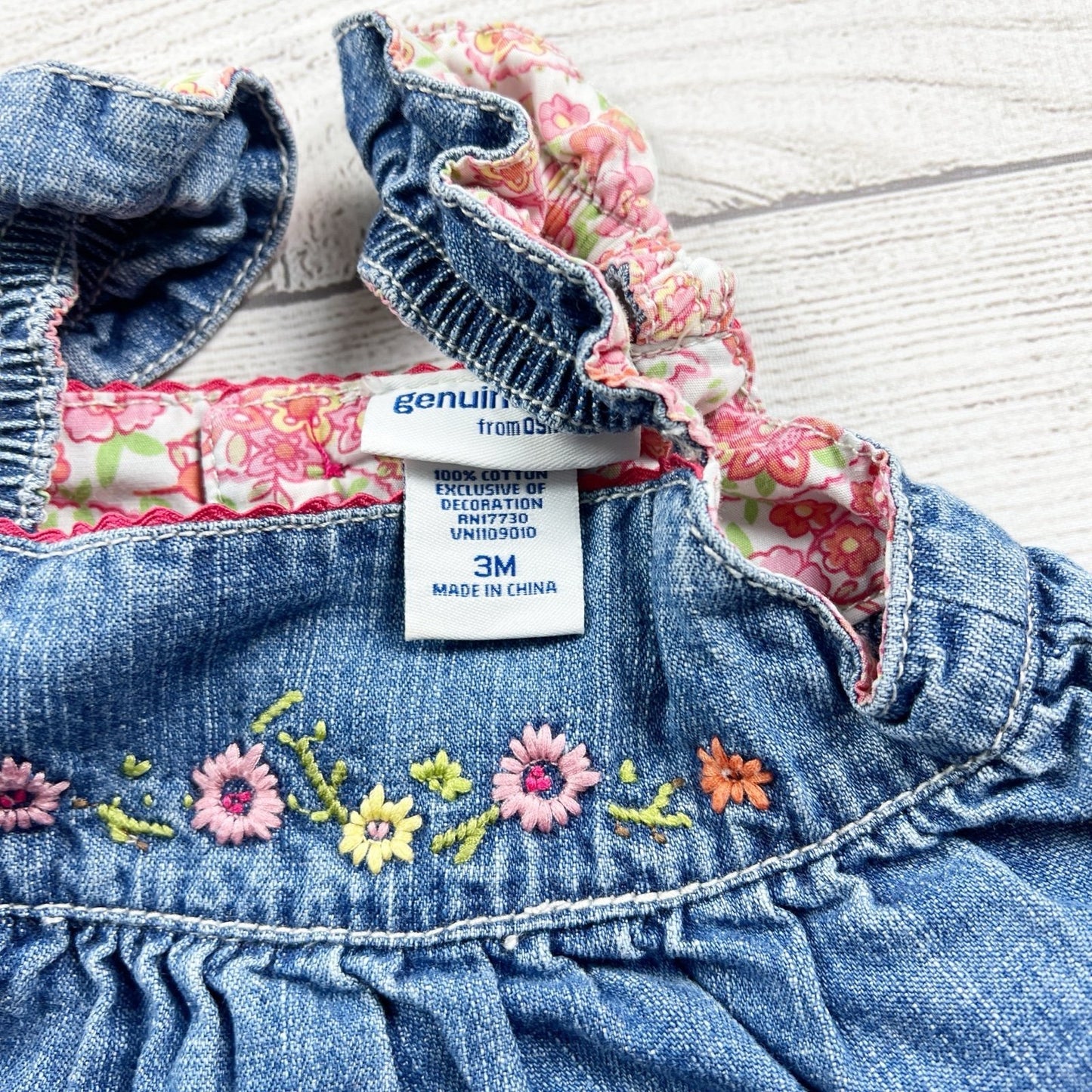 Oshkosh Genuine Kids Baby Girl Denim Dress Floral Bloomers Set 0-3 Months