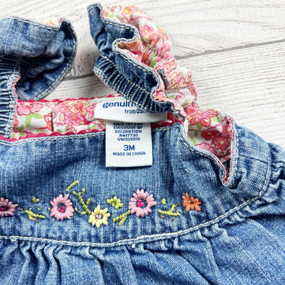 Oshkosh Genuine Kids Baby Girl Denim Dress Floral Bloomers Set 0-3 Months