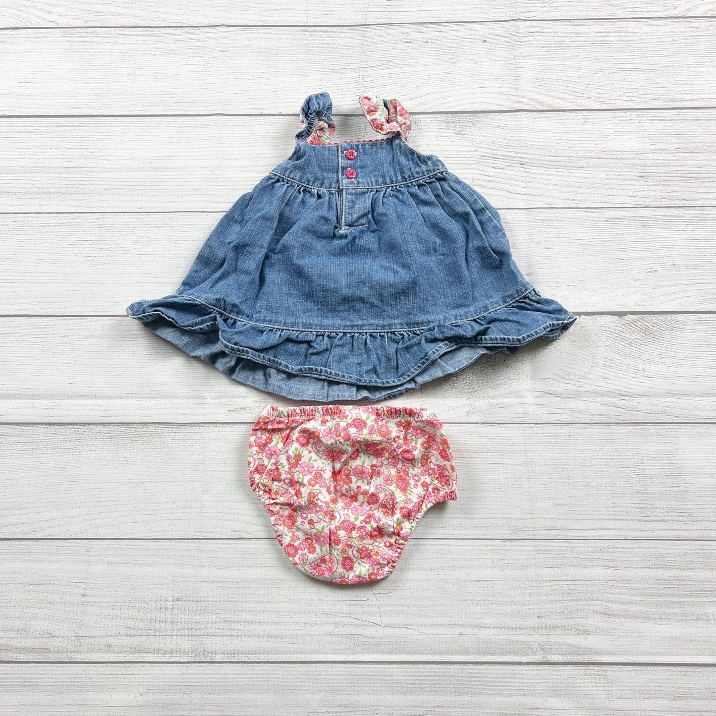 Oshkosh Genuine Kids Baby Girl Denim Dress Floral Bloomers Set 0-3 Months