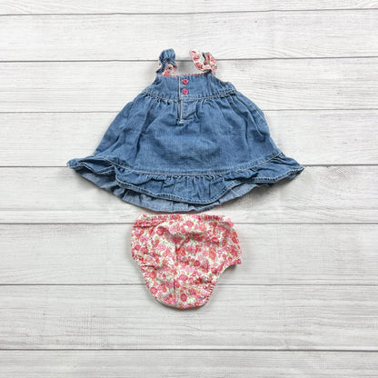 Oshkosh Genuine Kids Baby Girl Denim Dress Floral Bloomers Set 0-3 Months