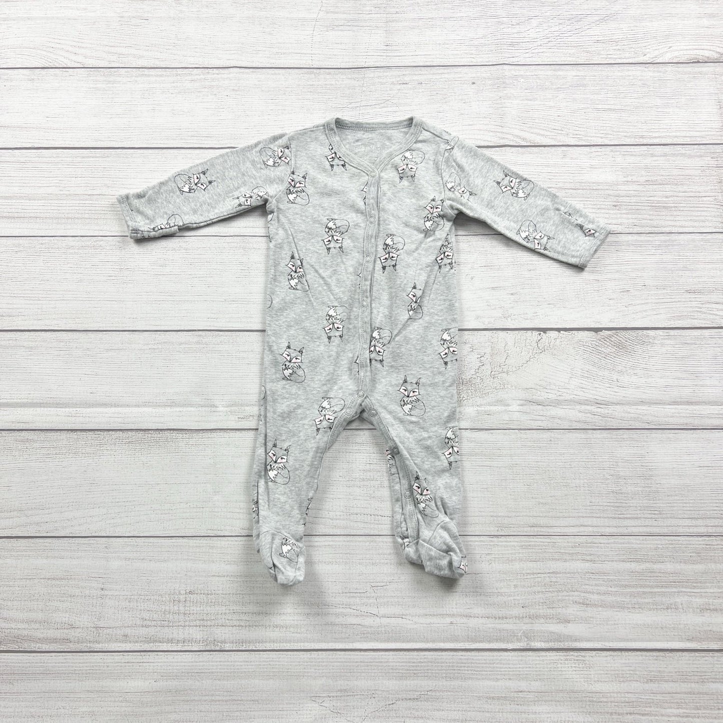 Rosie Pope Baby Gray Footed Sleeper Pajamas Fox Print 6-9 Months