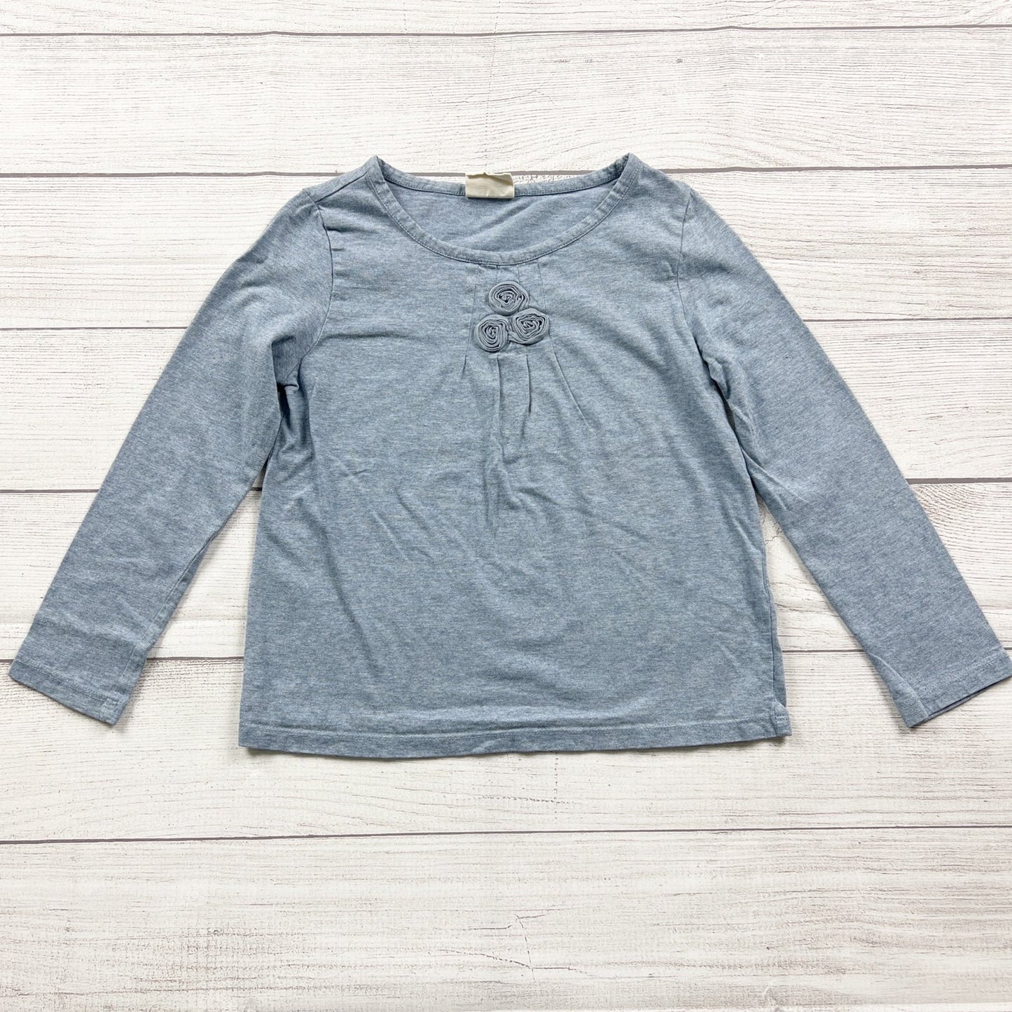 Mini Boden Girls Blue Long Sleeve Top Rosette Detail 5-6