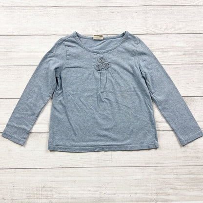 Mini Boden Girls Blue Long Sleeve Top Rosette Detail 5-6
