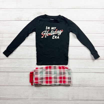 Old Navy Kids Holiday Era Pajama Set Black Red Long Sleeve Shirt Plaid Pants M 8