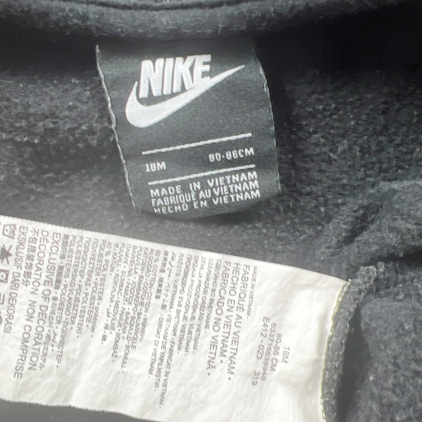 Nike Baby Zip Up Hoodie Black Full Zip Hooded Sweatshirt 18 Months