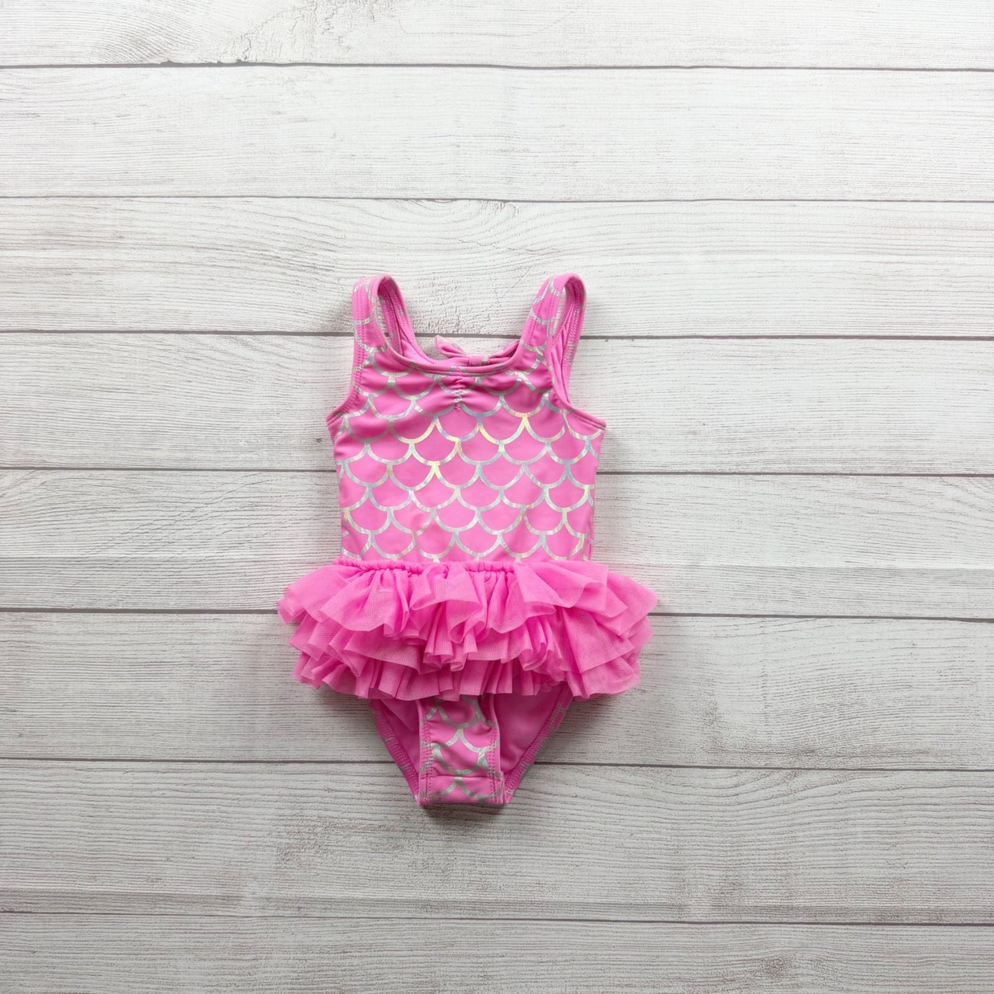 Cat & Jack Pink Mermaid Tulle Tutu Swimsuit Metallic Scales 2T