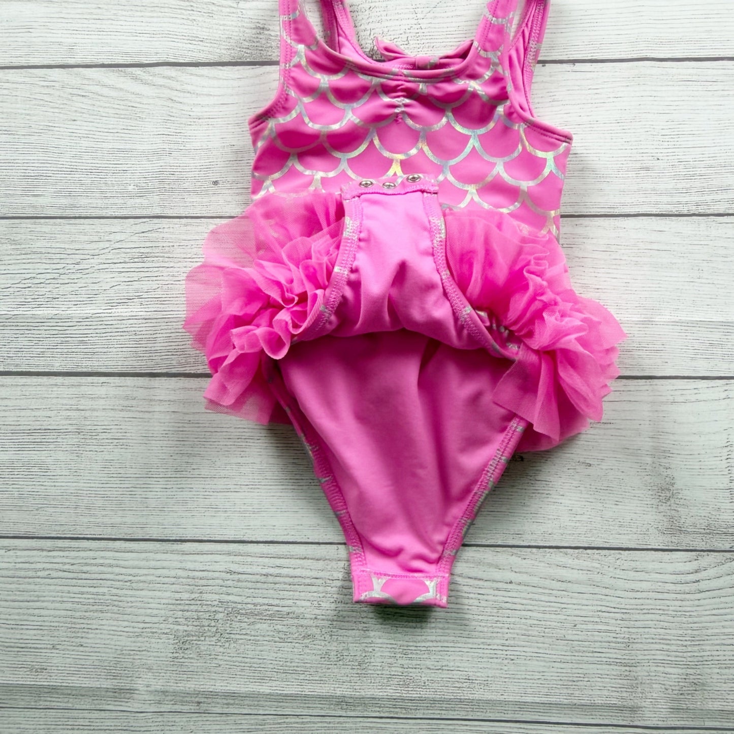 Cat & Jack Pink Mermaid Tulle Tutu Swimsuit Metallic Scales 2T