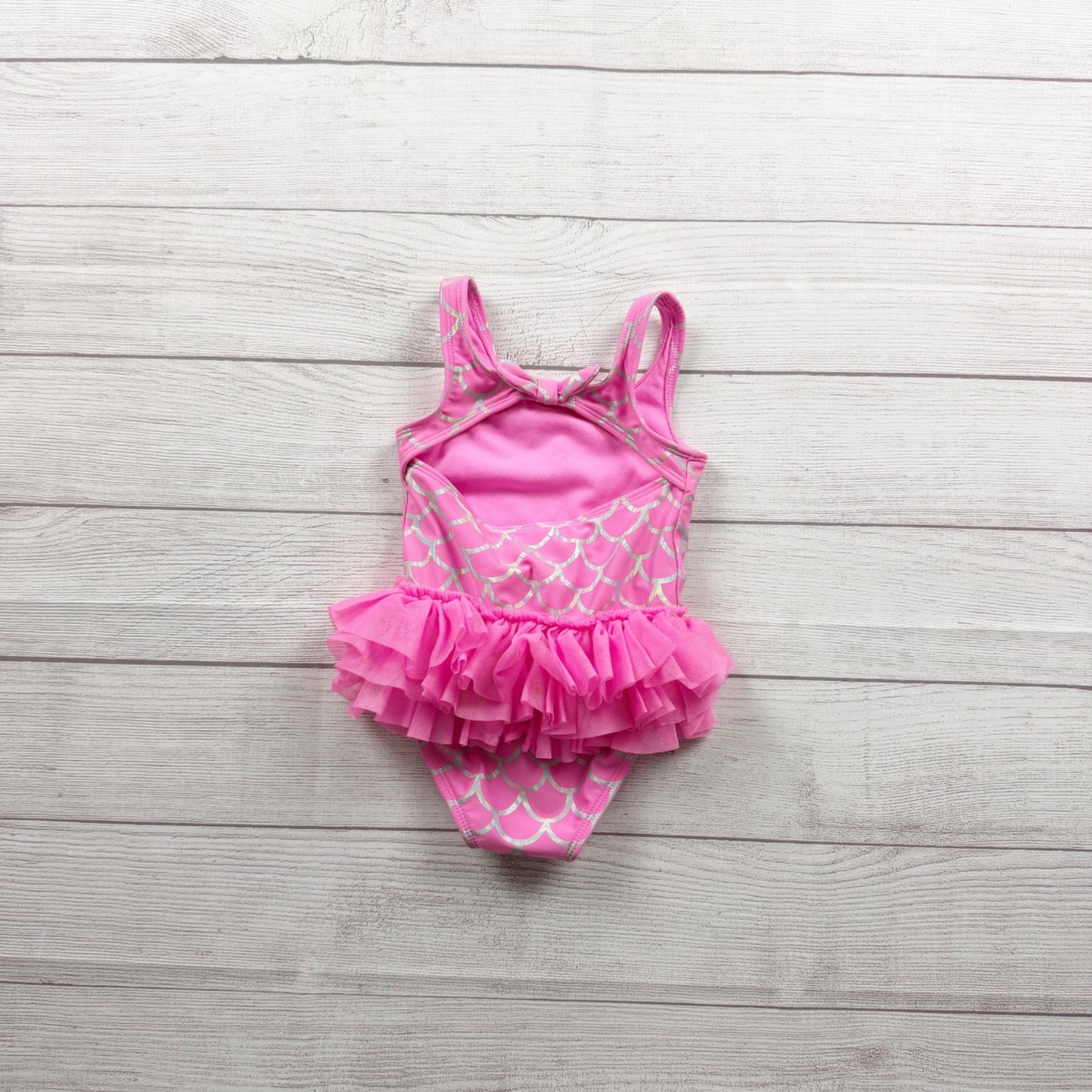 Cat & Jack Pink Mermaid Tulle Tutu Swimsuit Metallic Scales 2T
