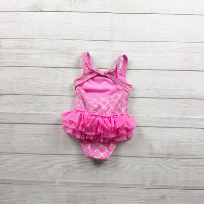 Cat & Jack Pink Mermaid Tulle Tutu Swimsuit Metallic Scales 2T
