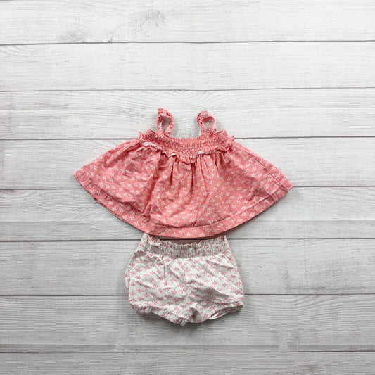 Carter’s Baby Girl Two Piece Pink Floral Dress Bloomers Lightweight 6-9 Months