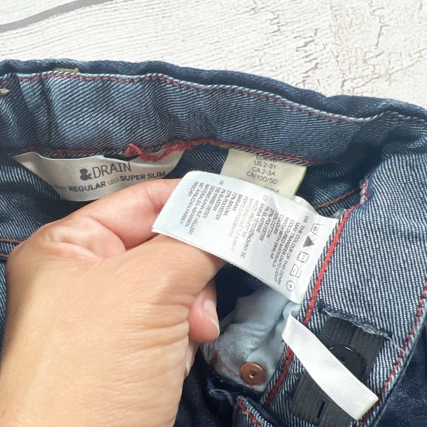 Drain Baby Boy Jeans Dark Wash Regular Leg Super Slim Denim Pants 2-3 Years