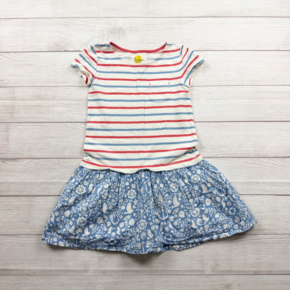 Boden Girls Striped Top Blue Nautical Print Skirt Pocket Dress 6-7