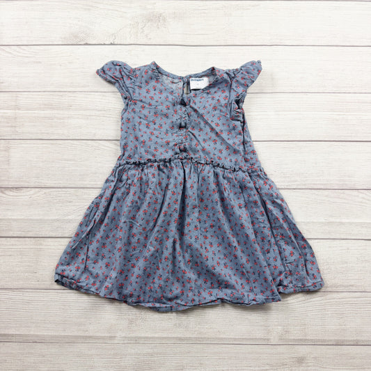 Old Navy Girls Dress Blue Floral Flutter Sleeve Bow Front 5T