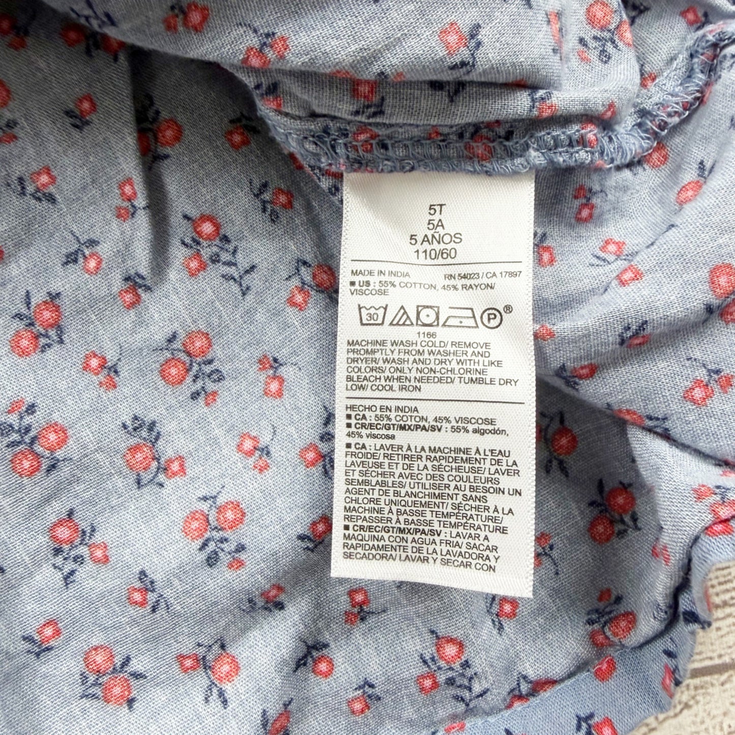 Old Navy Girls Dress Blue Floral Flutter Sleeve Bow Front 5T