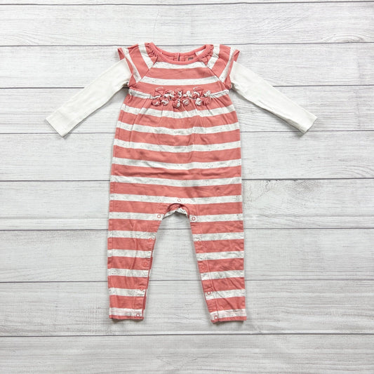 Tea Collection Coral White Striped Baby Romper Long Sleeves 18-24 Months