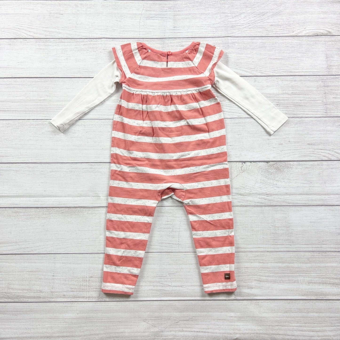 Tea Collection Coral White Striped Baby Romper Long Sleeves 18-24 Months