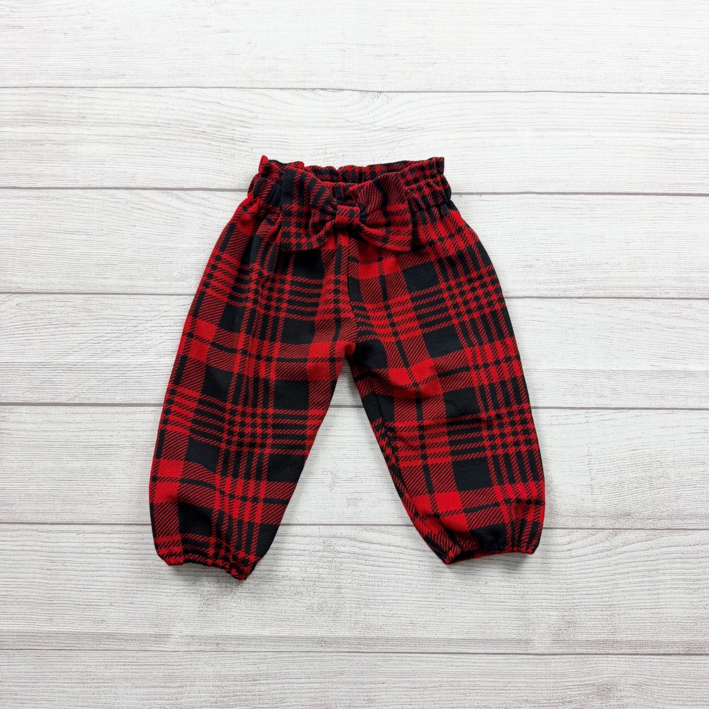 Red Black Plaid Baby Pants Soft Elastic Waist Bow Design 18-24 Months