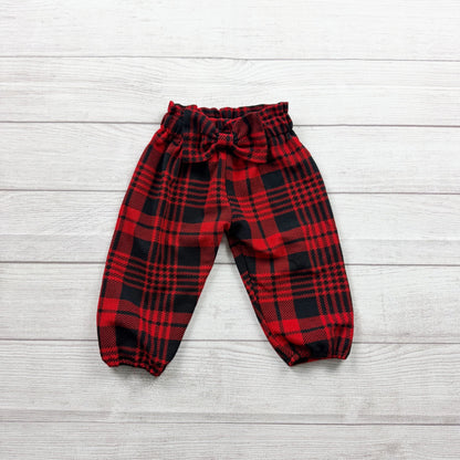 Red Black Plaid Baby Pants Soft Elastic Waist Bow Design 18-24 Months