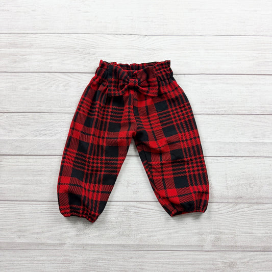 Red Black Plaid Baby Pants Soft Elastic Waist Bow Design 18-24 Months