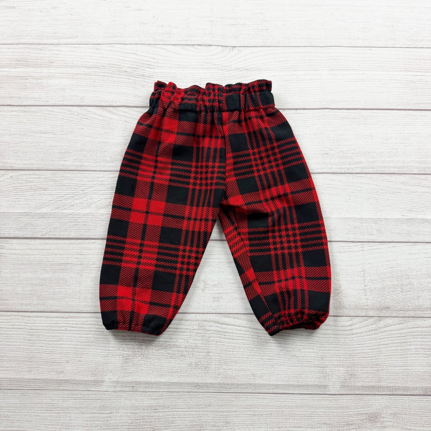 Red Black Plaid Baby Pants Soft Elastic Waist Bow Design 18-24 Months