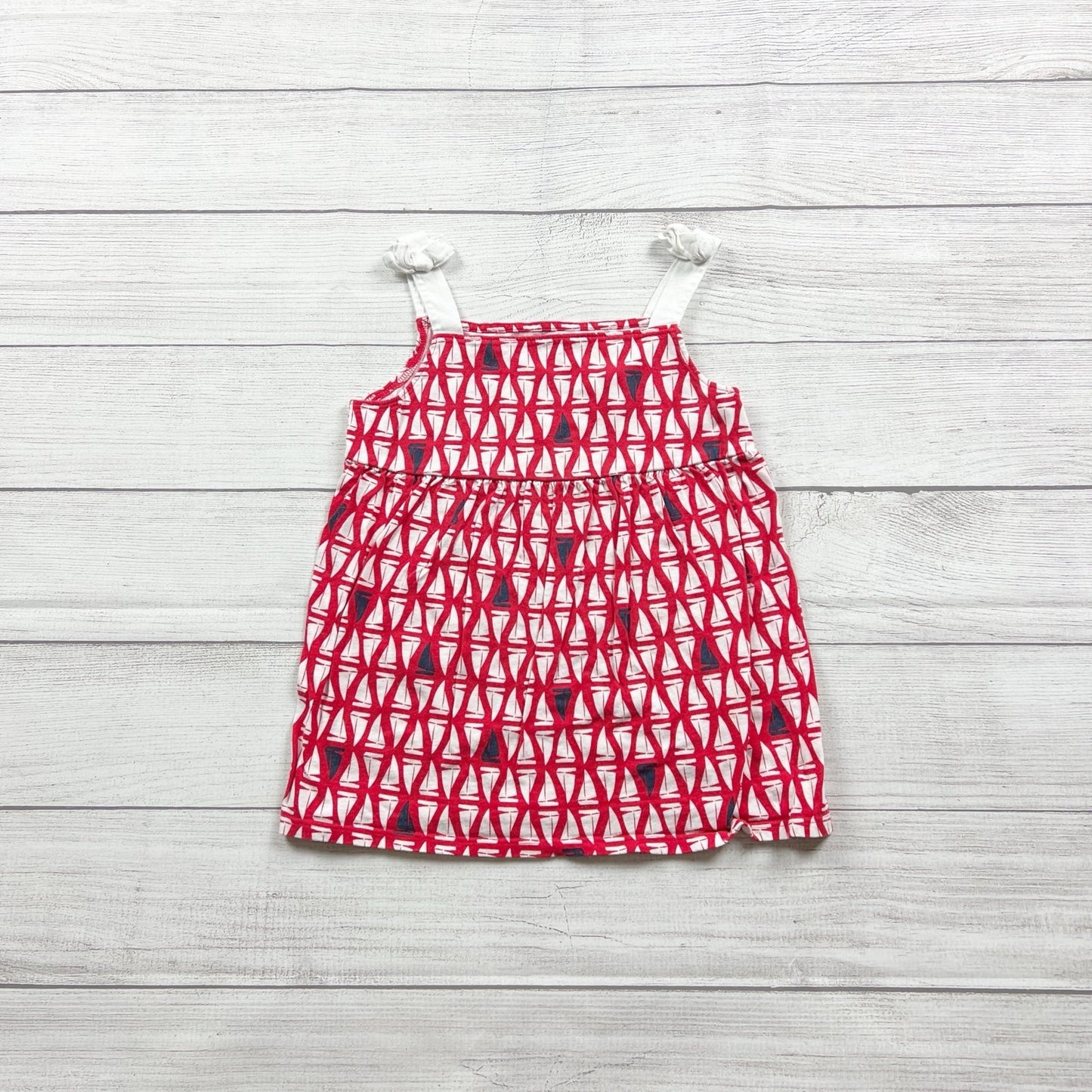 Lands End Kids Girls Red White Sailboat Print Sleeveless Tank Top S 7-8