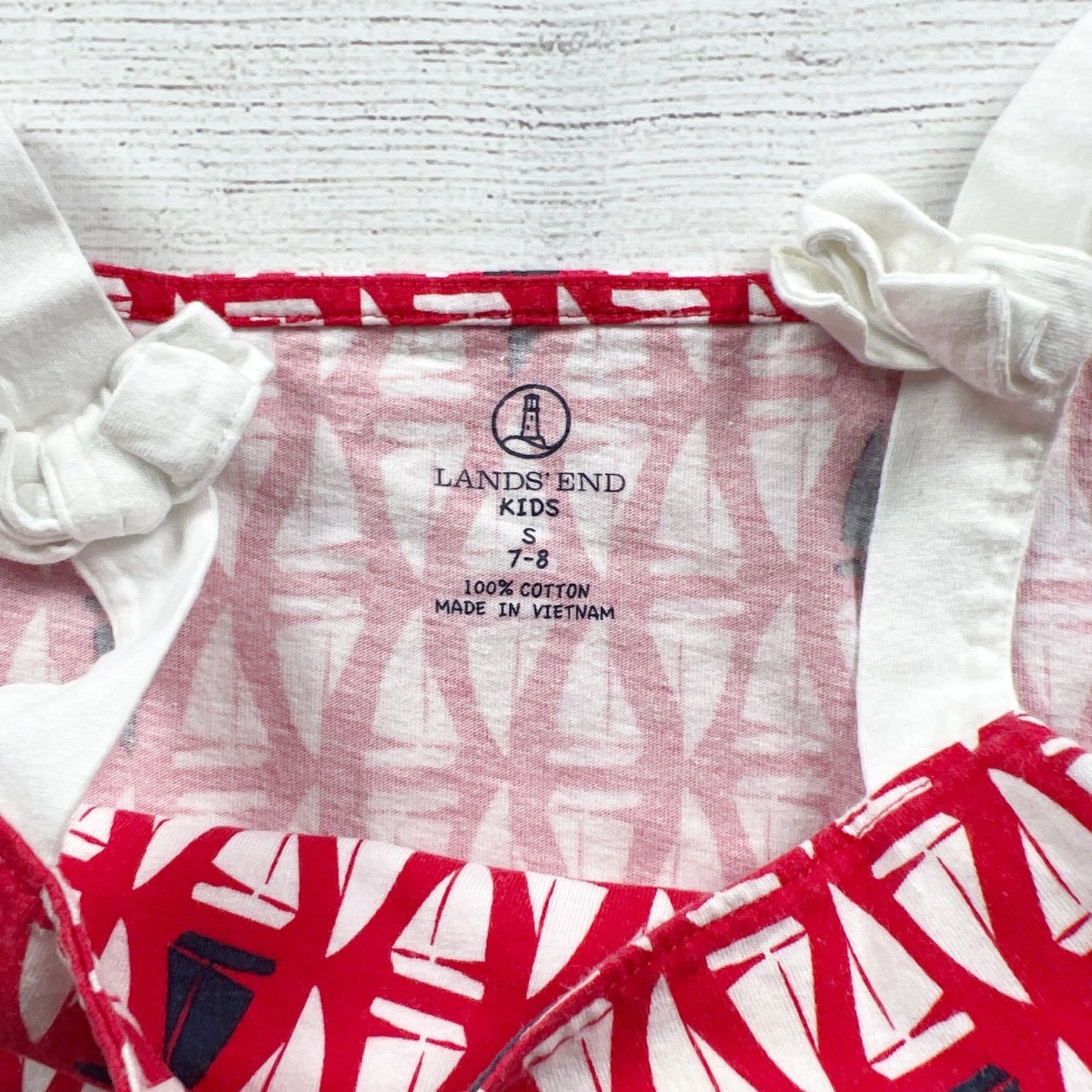 Lands End Kids Girls Red White Sailboat Print Sleeveless Tank Top S 7-8