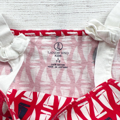 Lands End Kids Girls Red White Sailboat Print Sleeveless Tank Top S 7-8