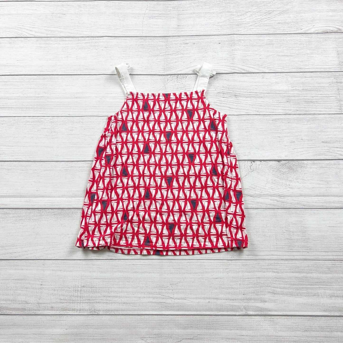 Lands End Kids Girls Red White Sailboat Print Sleeveless Tank Top S 7-8