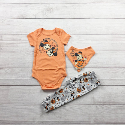 Disney Baby Halloween 3-Piece Outfit Set Bodysuit Pants Bandana Bib 9-12 Months