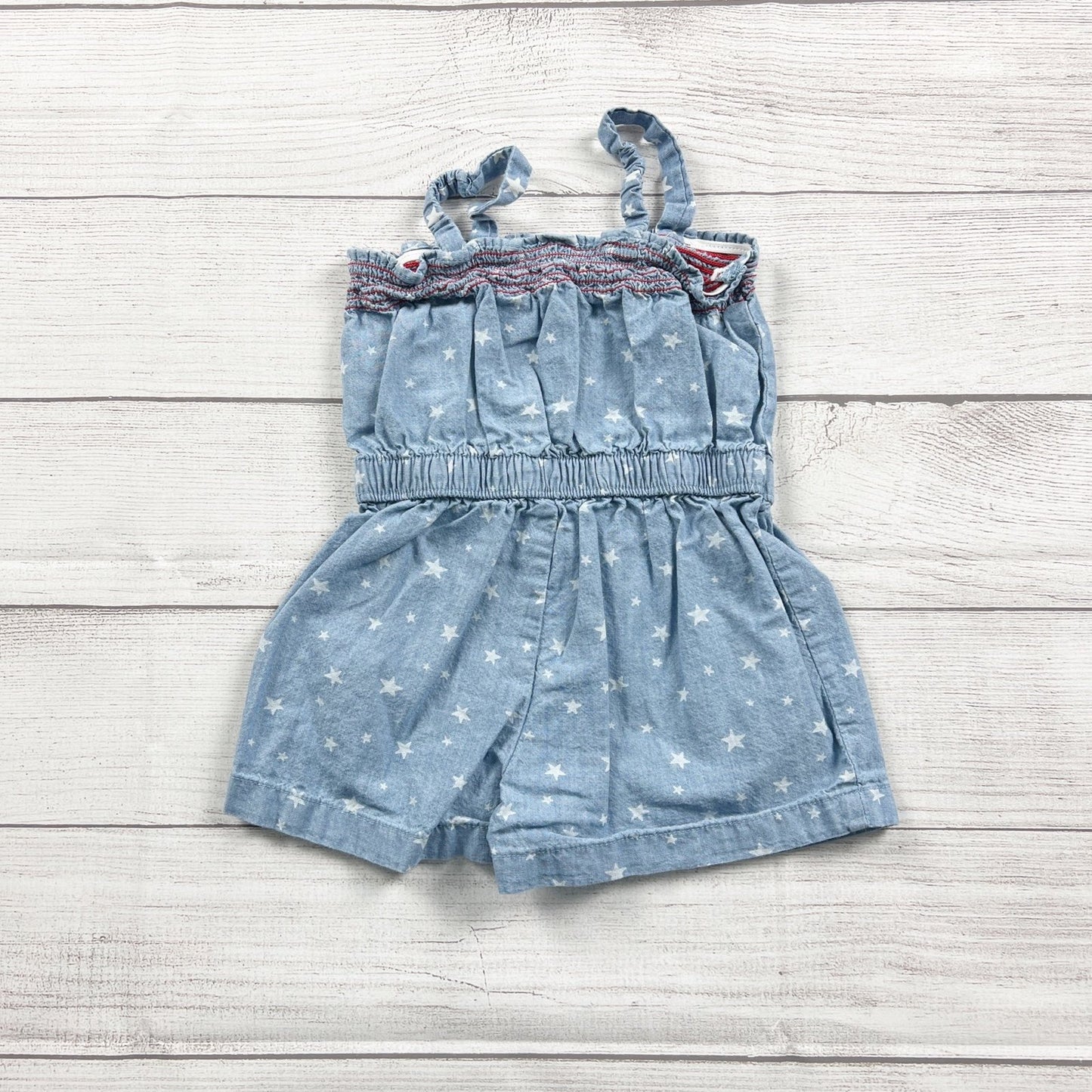 Celebrate Baby Girls Chambray Romper Star Print Smocked Bodice USA 3T