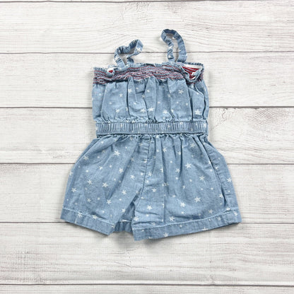 Celebrate Baby Girls Chambray Romper Star Print Smocked Bodice USA 3T