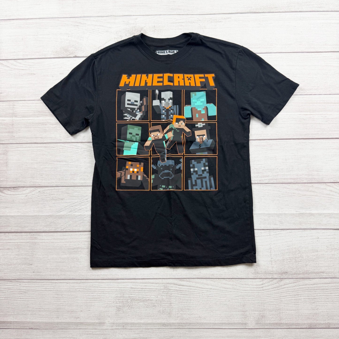 Minecraft Mojang Boys Black T-Shirt Character Print Cotton Blend L