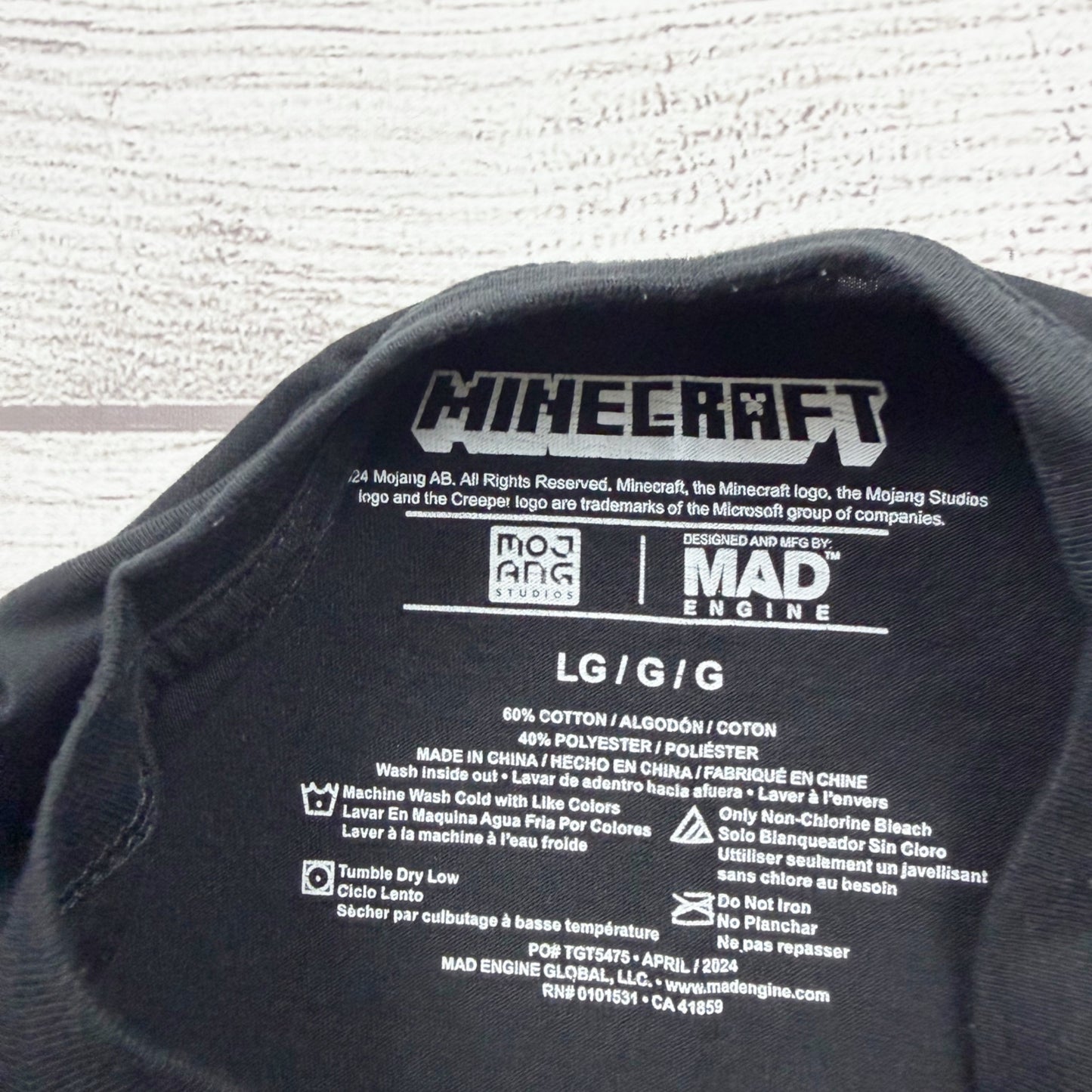Minecraft Mojang Boys Black T-Shirt Character Print Cotton Blend L