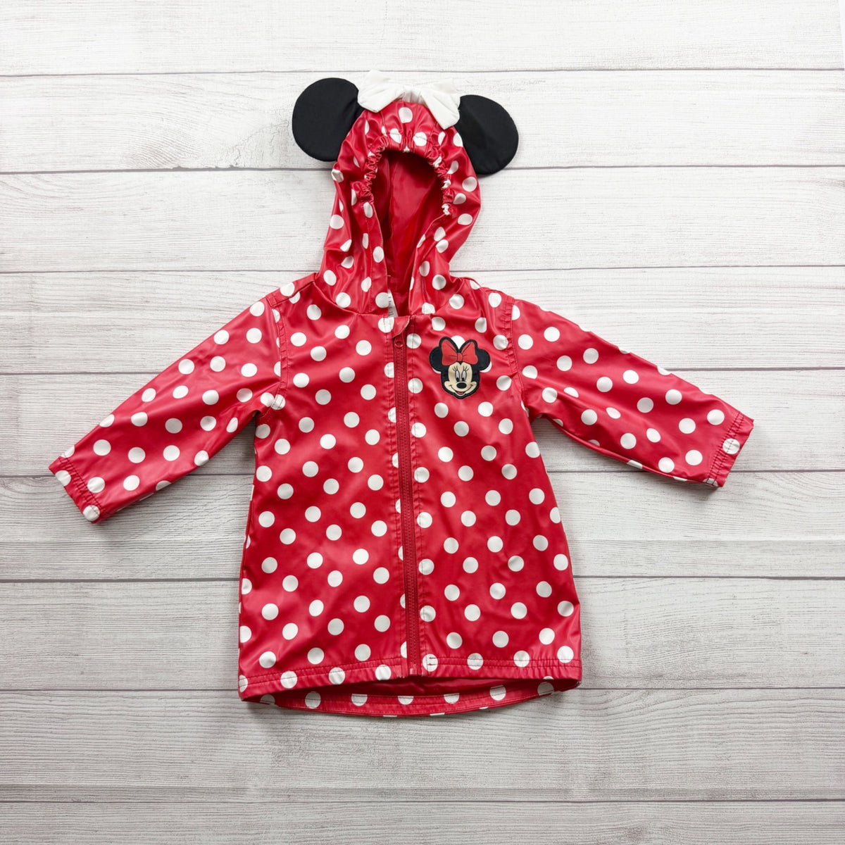 Disney Minnie Mouse Red Polka Dot Raincoat Toddler Girls Waterproof Jacket 2T