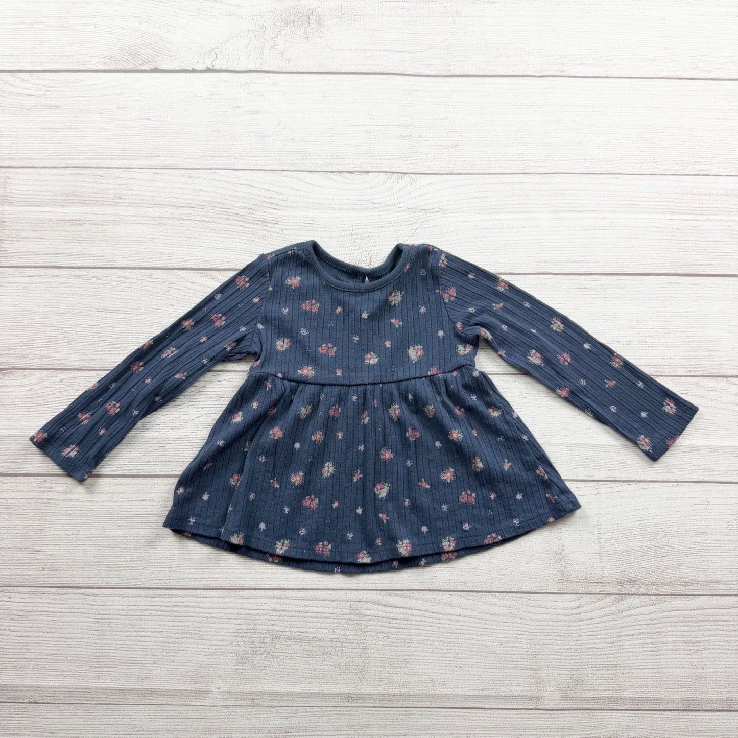 Garanimals Girls Navy Floral Long Sleeve Ribbed Baby Doll Top 2T