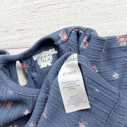 Garanimals Girls Navy Floral Long Sleeve Ribbed Baby Doll Top 2T
